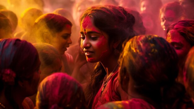 Foto i devoti celebrano un holi tradizionale e colorato al tempio di krishna il 22 marzo 2013 a nandgao