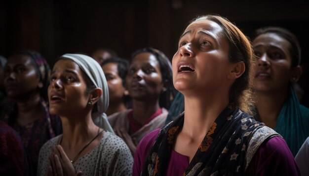 Photo devotees offering prayers and singing hymns