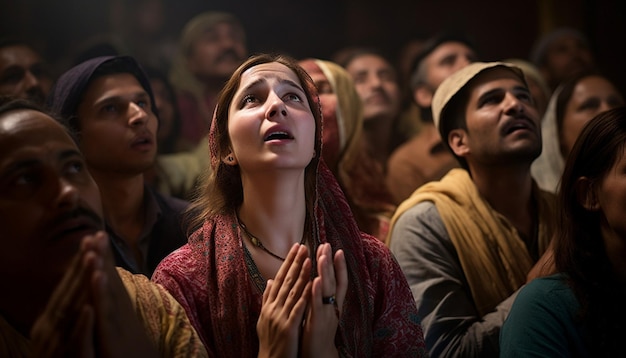 Photo devotees offering prayers and singing hymns