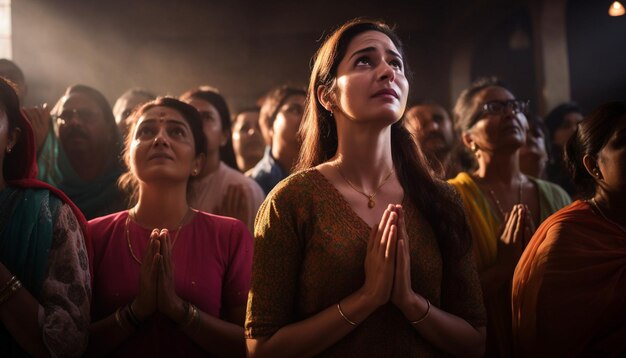 Photo devotees offering prayers and singing hymns