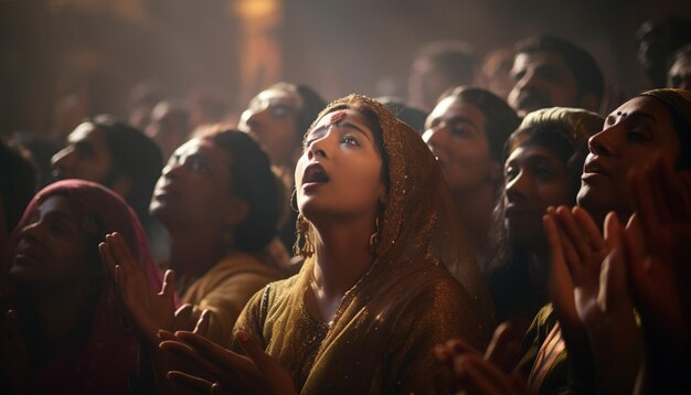 Photo devotees offering prayers and singing hymns