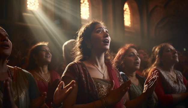 Photo devotees offering prayers and singing hymns