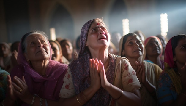 Photo devotees offering prayers and singing hymns