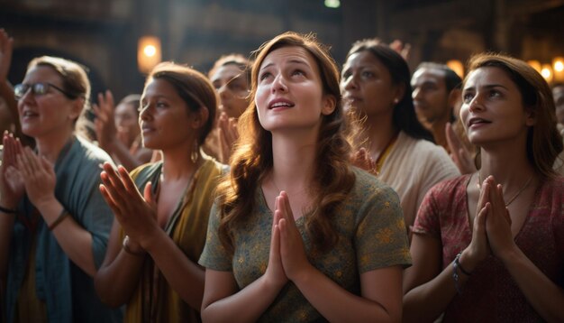 Photo devotees offering prayers and singing hymns