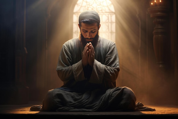 Devout Muslim man praying morning Generate Ai