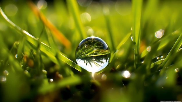 Dew drop on a blade of green grass