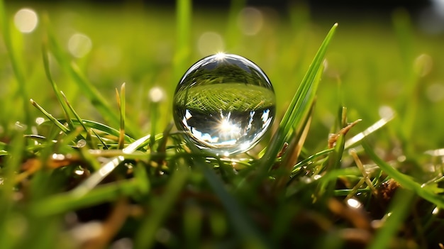 Dew drop on a blade of green grass