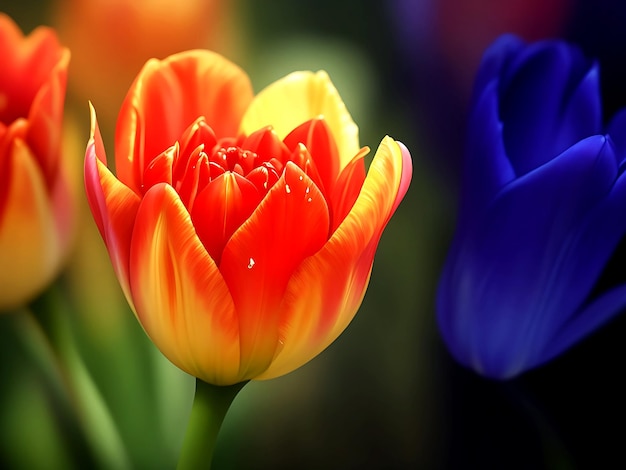 Dew dropped tulip flowers