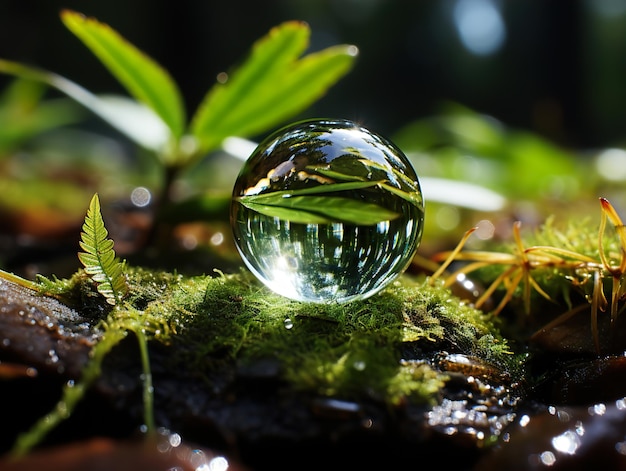 Dew drops on the grass macro Generative AI