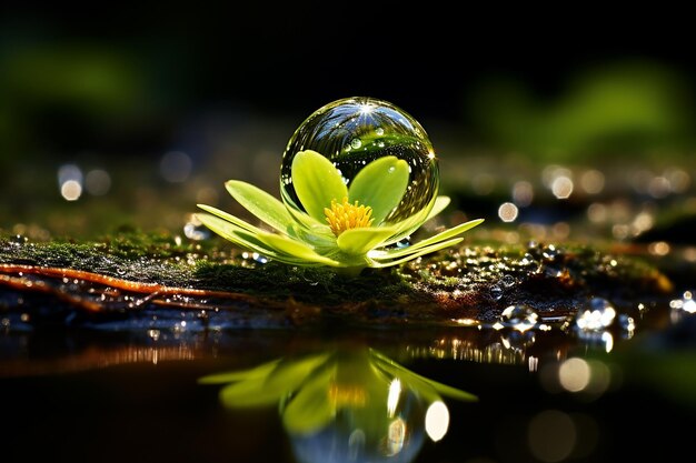 Dew Drops on Moss and Flowers