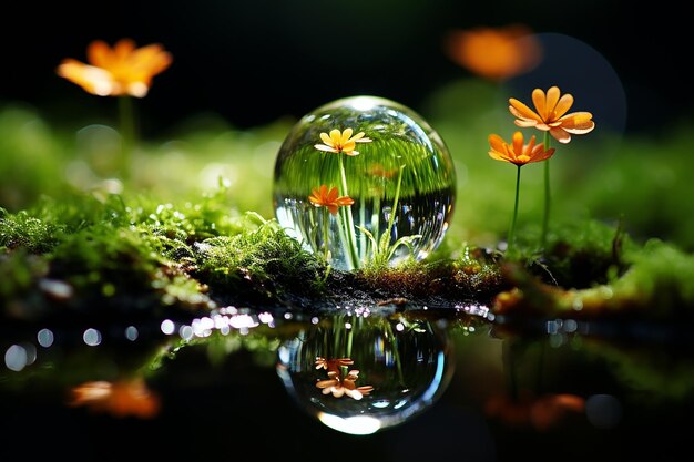 Foto gocce di rugiada sul muschio macro una goccia d'acqua su una foglia