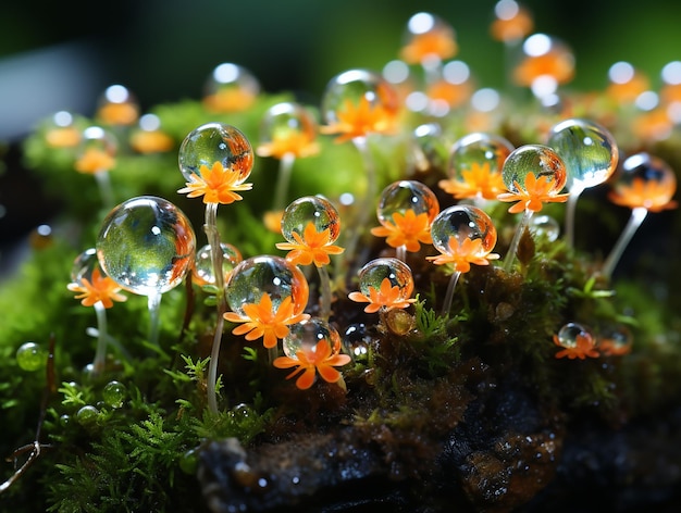 Dew drops on moss macro a drop of water on moss