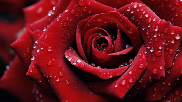 Dew forming on the petals of a rose highlighting their velvety texture and natural beauty in macro