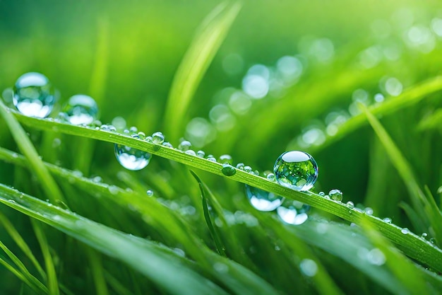 Photo dew on the grass green background nature background