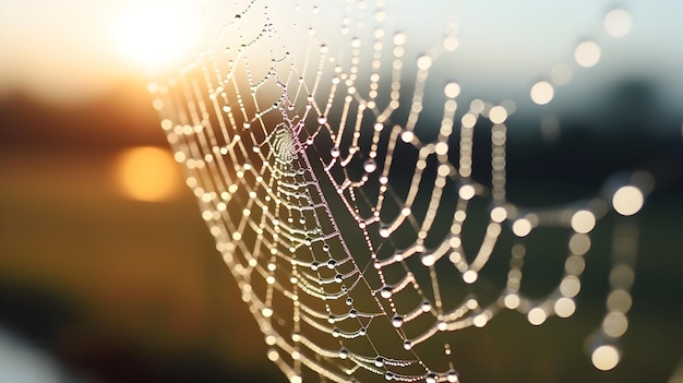 Dew kissed spider web in the early morning light