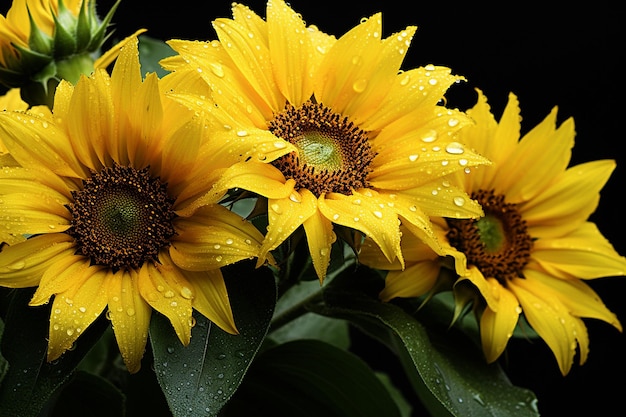 Dew Kissed Sunflowers Morning Beauty