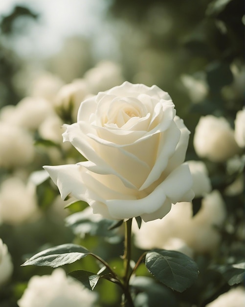 写真 白いバラの花びらの露夏の別荘の新鮮な花