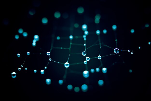 Photo dew on web, colourized in blue, futuristic background