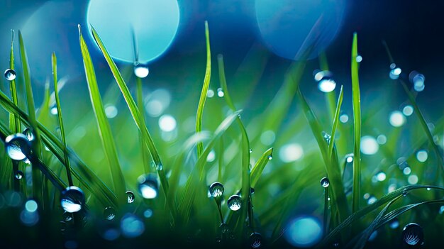 Dewdrop on grass with a soft bokeh background ai generated