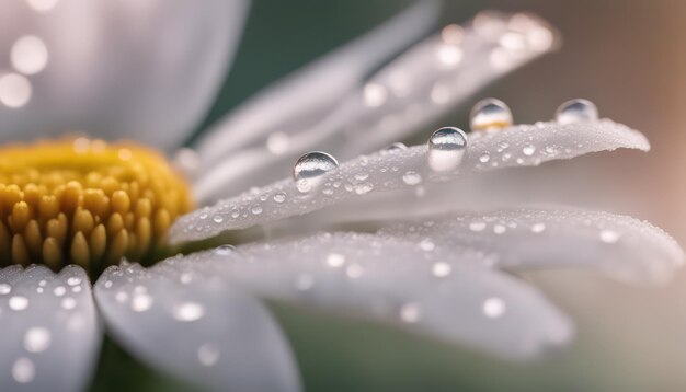 Dewdrops on daisy petals closeup