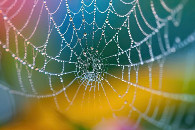 Dewdrops delicately resting on a spider39s web a mesmerizing macro shot