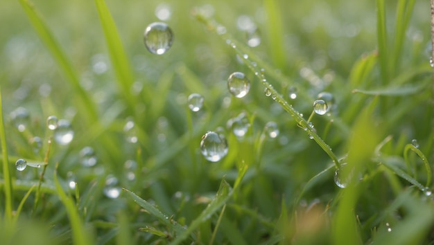 dewdrops on the grass natural concept