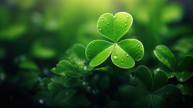 Photo dewkissed clover leaf against lush greenery