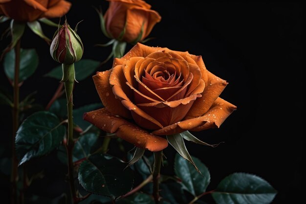 Photo dewkissed orange rose on a dark background