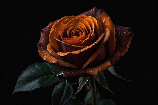 Photo dewkissed orange rose on a dark background