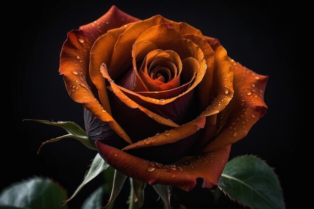 Photo dewkissed orange rose on a dark background