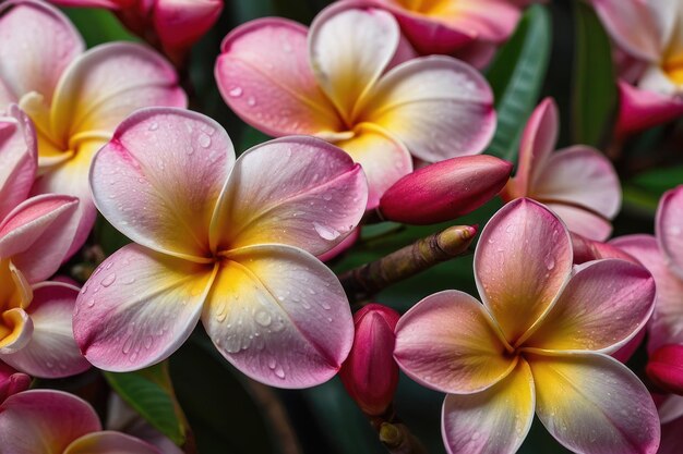 Photo dewkissed plumeria blooms