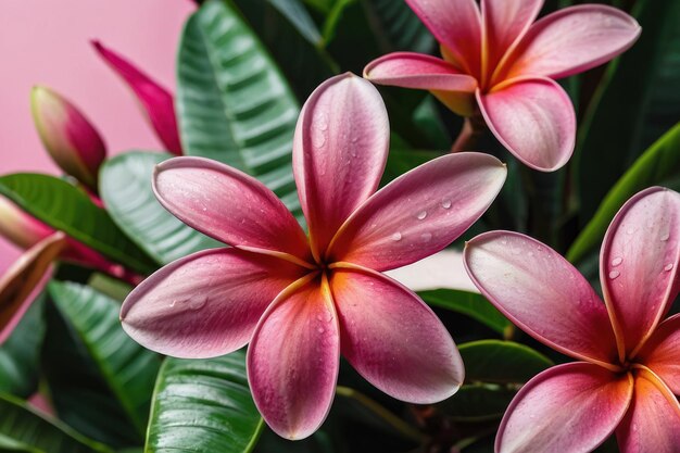 Photo dewkissed plumeria blooms