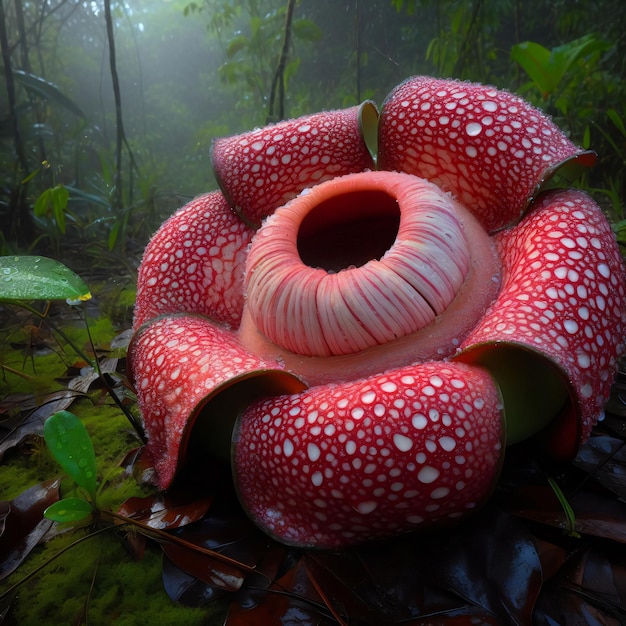 DewKissed Rafflesia bloeit in het wild AI gegenereerd