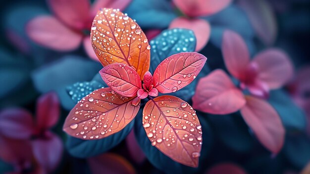 Photo dewkissed red leaves on a cool morning