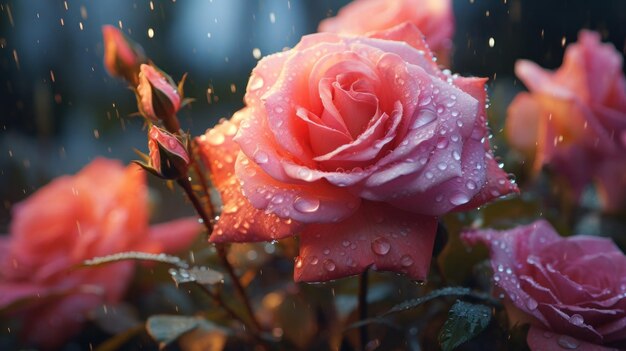 Dewkissed Roses glinsteren in de tuin AI gegenereerd