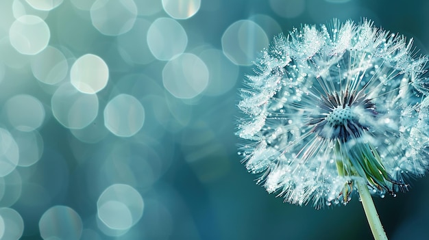 Dewy dandelion teal bokeh