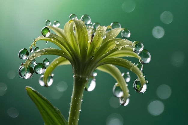 Foto il fiore verde della rugiada in primo piano