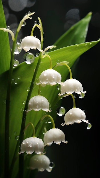 Dewy lily of the valley A blooming lily of the valley chaos