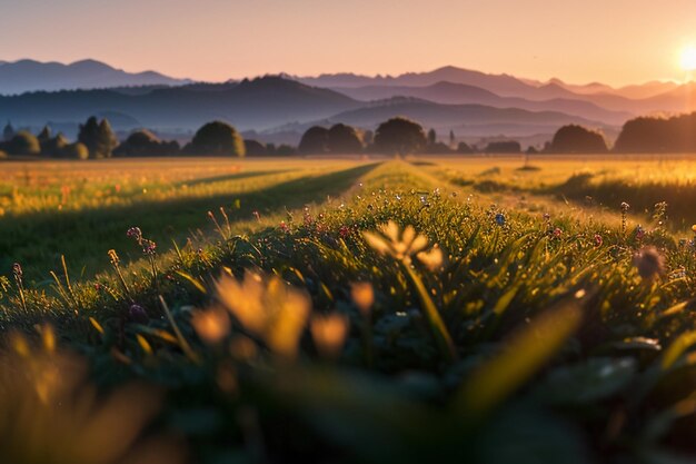 dewy meadow at dawn sunrise sunset the most beautiful natural scenery wallpaper background