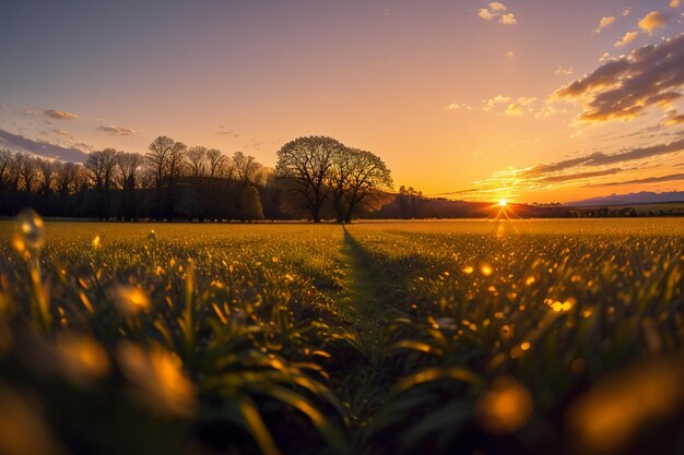 Dewy meadow at dawn sunrise sunset the most beautiful natural scenery wallpaper background