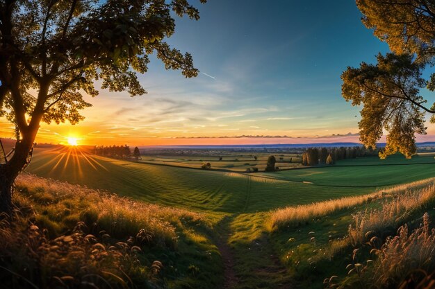 Dewy meadow at dawn sunrise sunset the most beautiful natural scenery wallpaper background