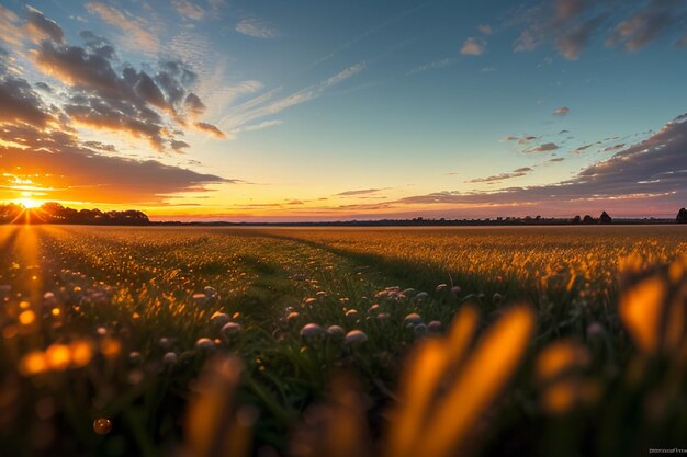 Dewy meadow at dawn sunrise sunset the most beautiful natural scenery wallpaper background