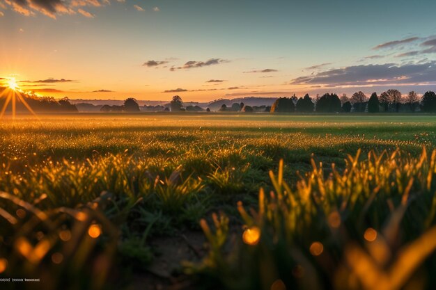 Dewy meadow at dawn sunrise sunset the most beautiful natural scenery wallpaper background