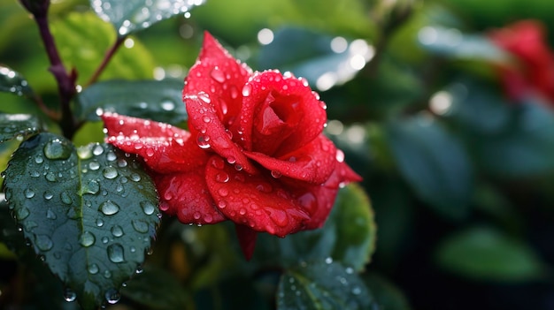 Dewy Morning on Rose Leaf