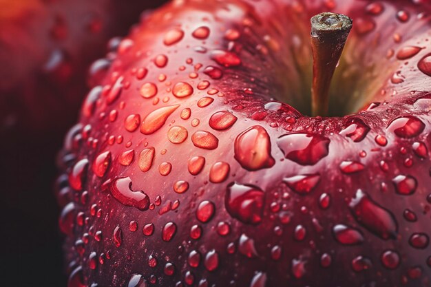 Dewy red apple closeup