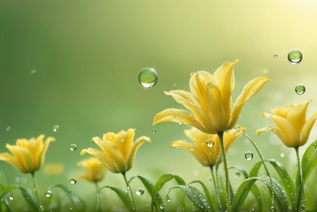 Dewy yellow blooms on soft yellow green background Generative AI