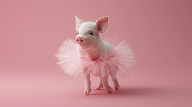 Deze afbeelding toont een schattig en schattig varken dat een roze tutu draagt