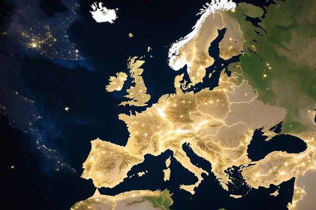 Foto deze afbeelding van de lichten van europese steden is gemaakt met gegevens van het defense meteorological satellite program