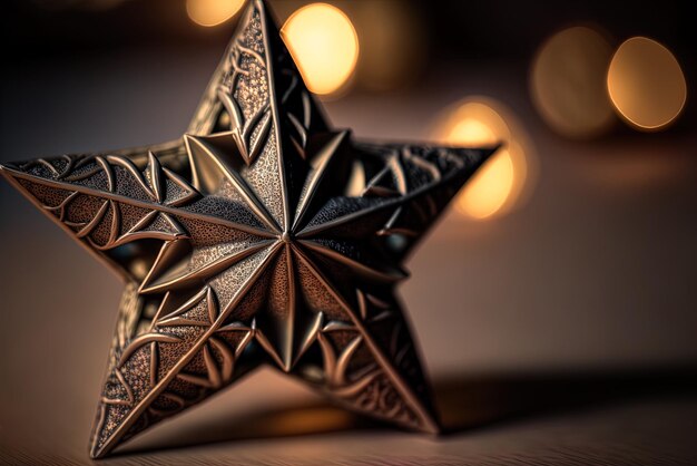 Deze close-up toont een kerstster ornament met een bokeh effect op de