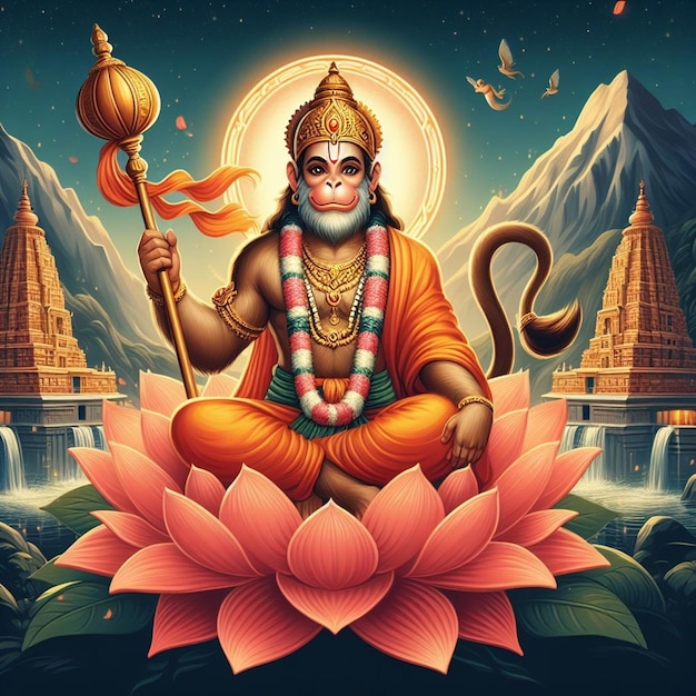 Deze illustratie is gegenereerd voor de hindoeïstische mythologische gebeurtenis Hanuman Jayanti